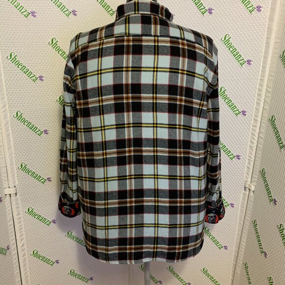 Middle Of Beyond Flannel Shirt Day Of The Dead Zombie MOB Plaid Blue Mens XL - Picture 3 of 10